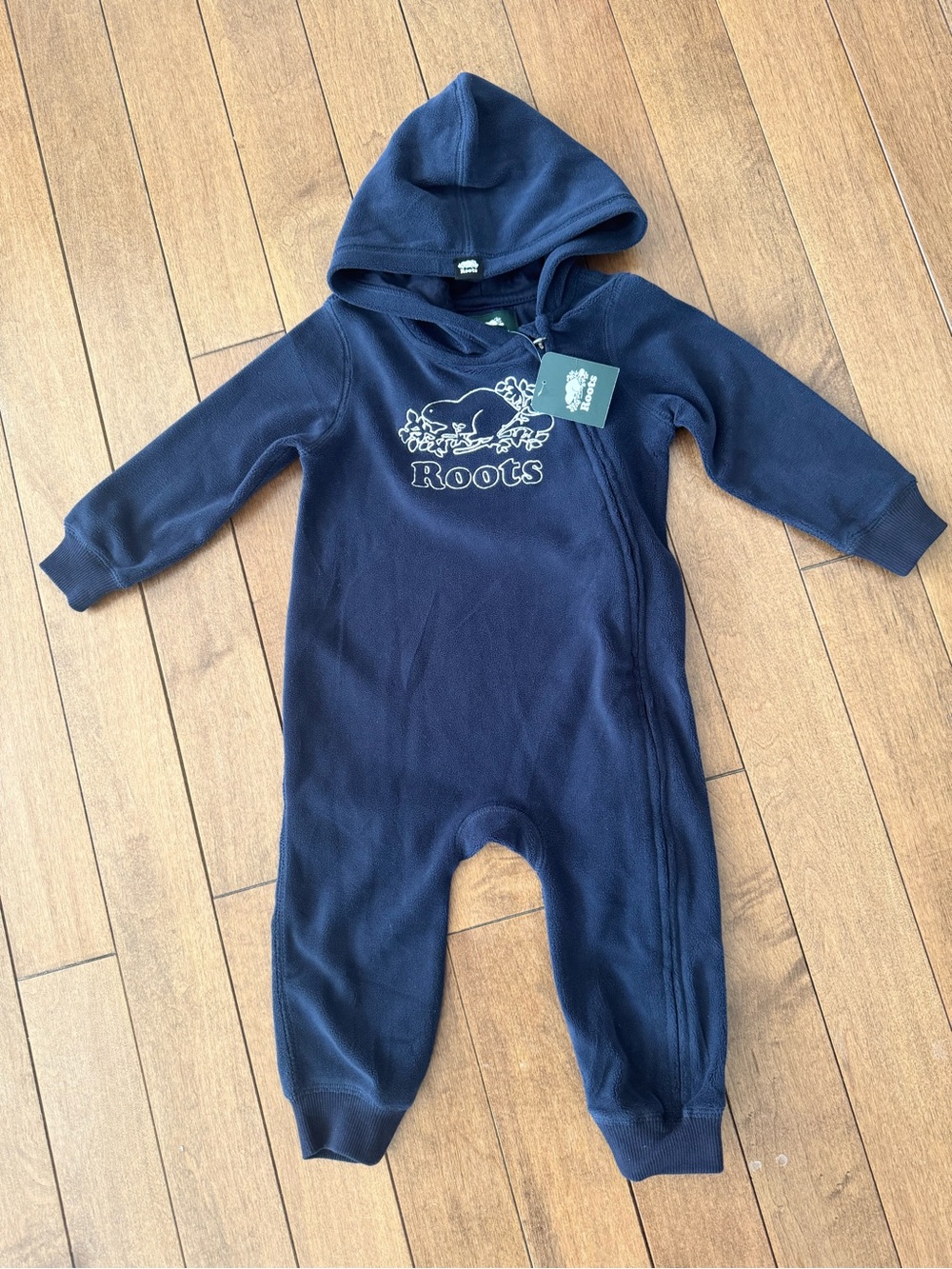 Roots Navy Hooded Fleece One-Piece for Kids